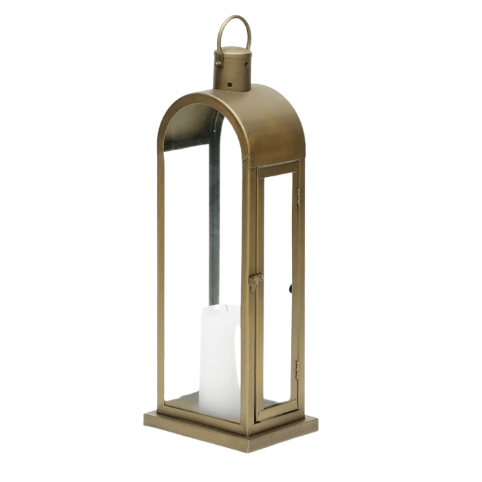 S.STEEL & GLASS LANTERN CANDLE HOLDER (BRASS ANTIQUE)